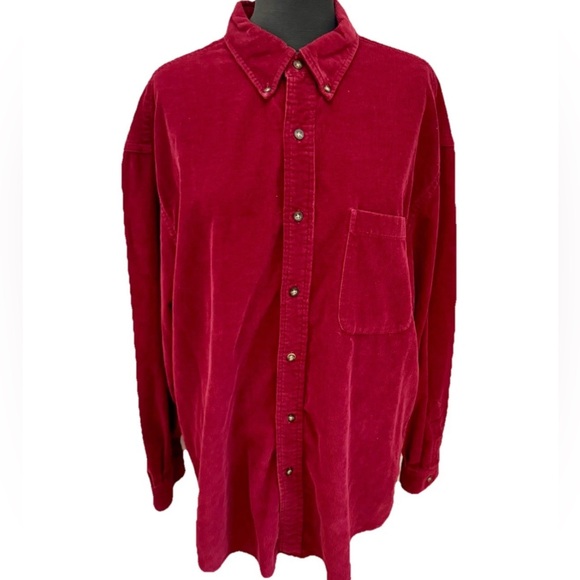 Eddie Bauer Y2K all cotton burgundy men’s size large casual button up corduroy - Picture 1 of 8
